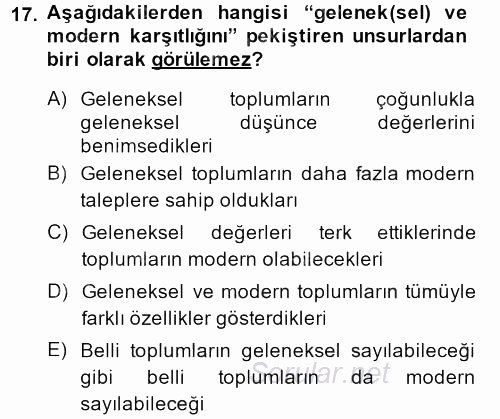 Kültür Sosyolojisi 2013 - 2014 Ara Sınavı 17.Soru