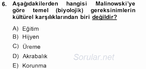 Kültür Sosyolojisi 2013 - 2014 Ara Sınavı 6.Soru