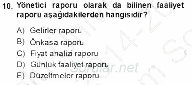 Otel İşletmelerinde Konaklama Hizmetleri 2014 - 2015 Dönem Sonu Sınavı 10.Soru