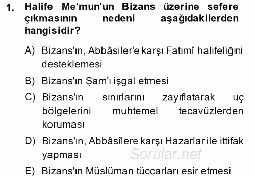 İslam Tarihi ve Medeniyeti 2 2014 - 2015 Dönem Sonu Sınavı 1.Soru
