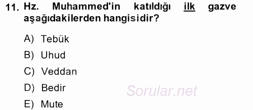 İslam Tarihi ve Medeniyeti 2 2014 - 2015 Dönem Sonu Sınavı 11.Soru