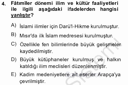 İslam Tarihi ve Medeniyeti 2 2014 - 2015 Dönem Sonu Sınavı 4.Soru