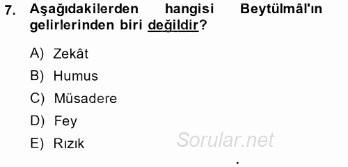 İslam Tarihi ve Medeniyeti 2 2014 - 2015 Dönem Sonu Sınavı 7.Soru