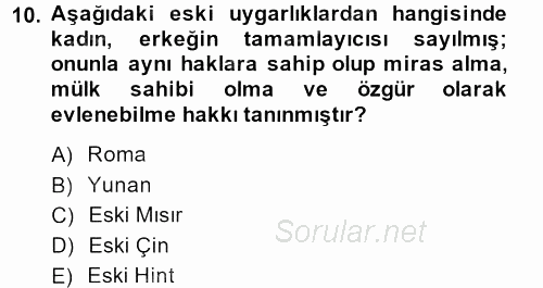 Toplumsal Yaşamda Aile 2013 - 2014 Ara Sınavı 10.Soru