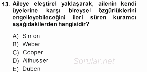 Toplumsal Yaşamda Aile 2013 - 2014 Ara Sınavı 13.Soru