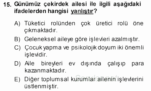 Toplumsal Yaşamda Aile 2013 - 2014 Ara Sınavı 15.Soru