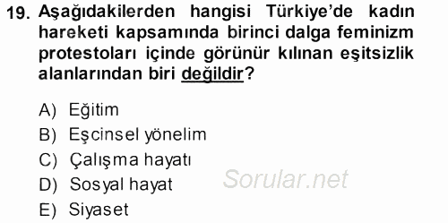 Toplumsal Yaşamda Aile 2013 - 2014 Ara Sınavı 19.Soru