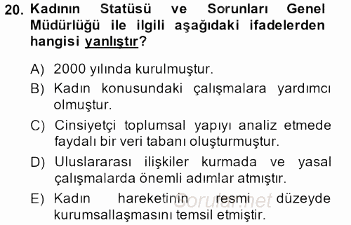 Toplumsal Yaşamda Aile 2013 - 2014 Ara Sınavı 20.Soru