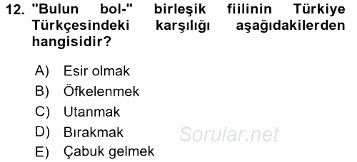 XI-XIII. Yüzyıllar Türk Dili 2017 - 2018 Ara Sınavı 12.Soru