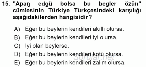 XI-XIII. Yüzyıllar Türk Dili 2017 - 2018 Ara Sınavı 15.Soru