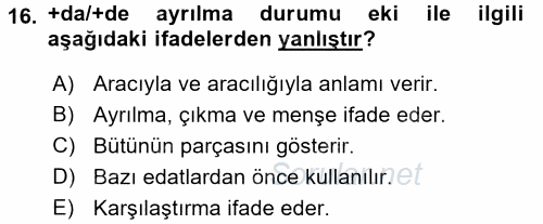 XI-XIII. Yüzyıllar Türk Dili 2017 - 2018 Ara Sınavı 16.Soru