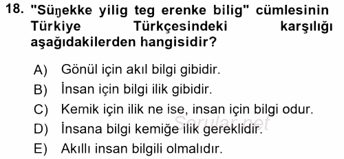 XI-XIII. Yüzyıllar Türk Dili 2017 - 2018 Ara Sınavı 18.Soru