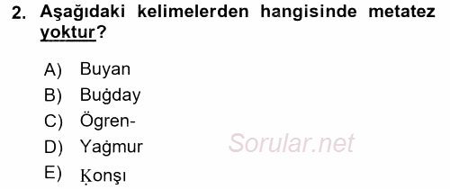 XI-XIII. Yüzyıllar Türk Dili 2017 - 2018 Ara Sınavı 2.Soru