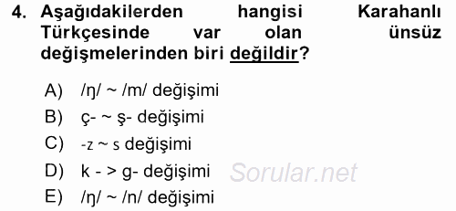 XI-XIII. Yüzyıllar Türk Dili 2017 - 2018 Ara Sınavı 4.Soru