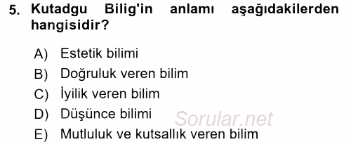 XI-XIII. Yüzyıllar Türk Dili 2017 - 2018 Ara Sınavı 5.Soru