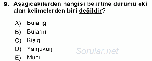 XI-XIII. Yüzyıllar Türk Dili 2017 - 2018 Ara Sınavı 9.Soru
