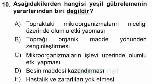 Örtü Altı Üretim Sistemleri 2015 - 2016 Tek Ders Sınavı 10.Soru