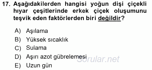 Örtü Altı Üretim Sistemleri 2015 - 2016 Tek Ders Sınavı 17.Soru