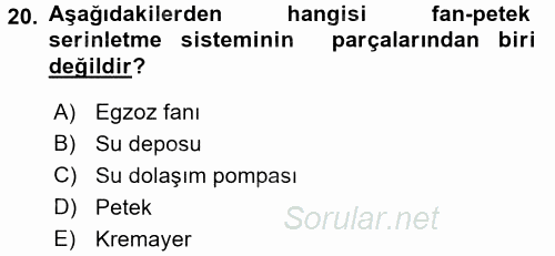 Örtü Altı Üretim Sistemleri 2015 - 2016 Tek Ders Sınavı 20.Soru