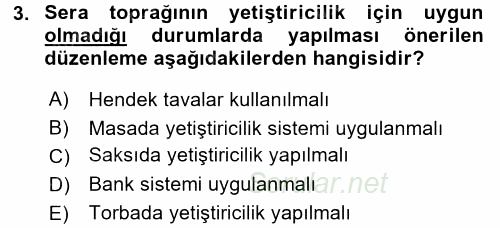Örtü Altı Üretim Sistemleri 2015 - 2016 Tek Ders Sınavı 3.Soru