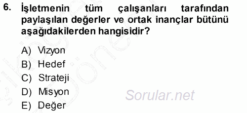 İşletme İlkeleri 2013 - 2014 Ara Sınavı 6.Soru
