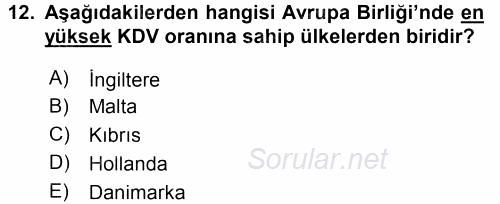 Avrupa Birliği 2015 - 2016 Dönem Sonu Sınavı 12.Soru