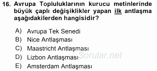 Avrupa Birliği 2015 - 2016 Dönem Sonu Sınavı 16.Soru