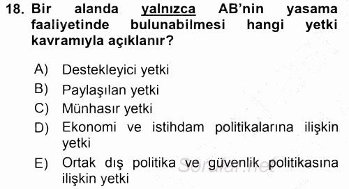 Avrupa Birliği 2015 - 2016 Dönem Sonu Sınavı 18.Soru