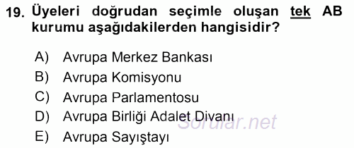 Avrupa Birliği 2015 - 2016 Dönem Sonu Sınavı 19.Soru