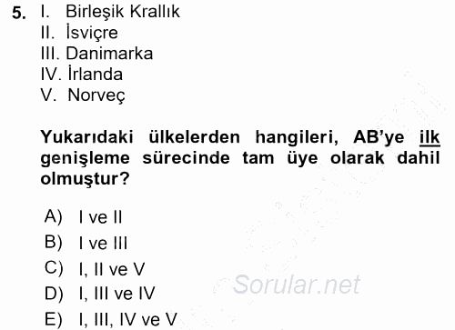 Avrupa Birliği 2015 - 2016 Dönem Sonu Sınavı 5.Soru