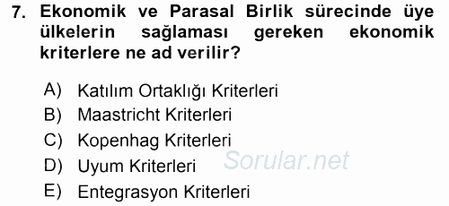 Avrupa Birliği 2015 - 2016 Dönem Sonu Sınavı 7.Soru