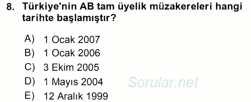 Avrupa Birliği 2015 - 2016 Dönem Sonu Sınavı 8.Soru