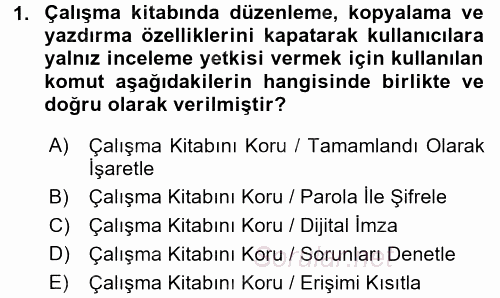 İşlem Tabloları 2017 - 2018 Dönem Sonu Sınavı 1.Soru