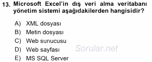 İşlem Tabloları 2017 - 2018 Dönem Sonu Sınavı 13.Soru