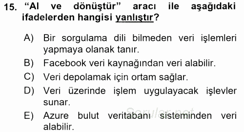 İşlem Tabloları 2017 - 2018 Dönem Sonu Sınavı 15.Soru