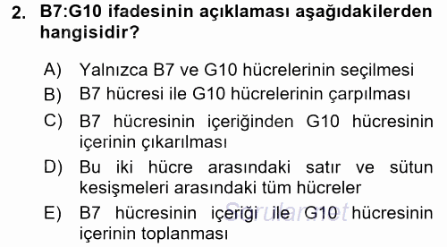 İşlem Tabloları 2017 - 2018 Dönem Sonu Sınavı 2.Soru