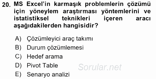 İşlem Tabloları 2017 - 2018 Dönem Sonu Sınavı 20.Soru