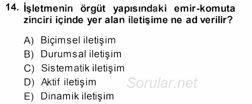 İşletme Yönetimi 2013 - 2014 Dönem Sonu Sınavı 14.Soru