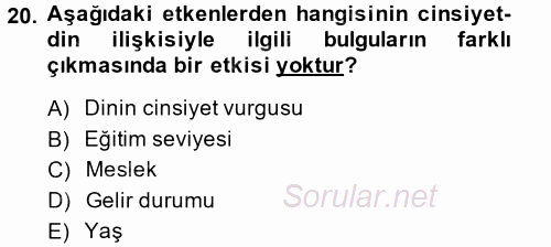 Din Psikolojisi 2014 - 2015 Ara Sınavı 20.Soru