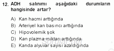 Temel Veteriner Fizyoloji 2013 - 2014 Dönem Sonu Sınavı 12.Soru