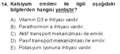 Temel Veteriner Fizyoloji 2013 - 2014 Dönem Sonu Sınavı 14.Soru