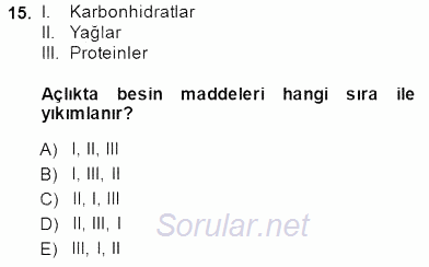 Temel Veteriner Fizyoloji 2013 - 2014 Dönem Sonu Sınavı 15.Soru