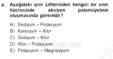 Temel Veteriner Fizyoloji 2013 - 2014 Dönem Sonu Sınavı 4.Soru