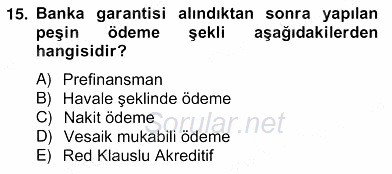 Dış Ticaret İşlemlerinin Muhasebeleştirilmesi 2013 - 2014 Ara Sınavı 15.Soru