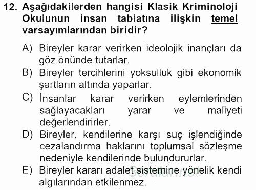 Suç Önleme Modelleri 2012 - 2013 Dönem Sonu Sınavı 12.Soru