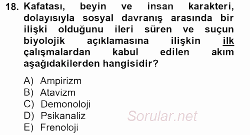 Suç Önleme Modelleri 2012 - 2013 Dönem Sonu Sınavı 18.Soru