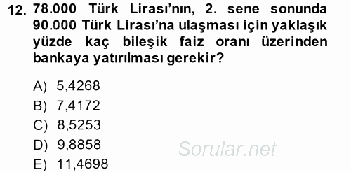 Finansal Yönetim 1 2014 - 2015 Ara Sınavı 12.Soru