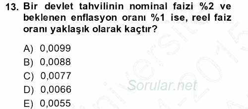 Finansal Yönetim 1 2014 - 2015 Ara Sınavı 13.Soru