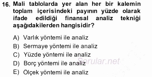 Finansal Yönetim 1 2014 - 2015 Ara Sınavı 16.Soru