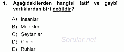 İslam İnanç Esasları 2012 - 2013 Ara Sınavı 1.Soru